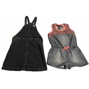 Hanna Anderson Girls 6 7 Dark Denim Jumper Dress & Kensie 5 6 Jean Shorts Romper